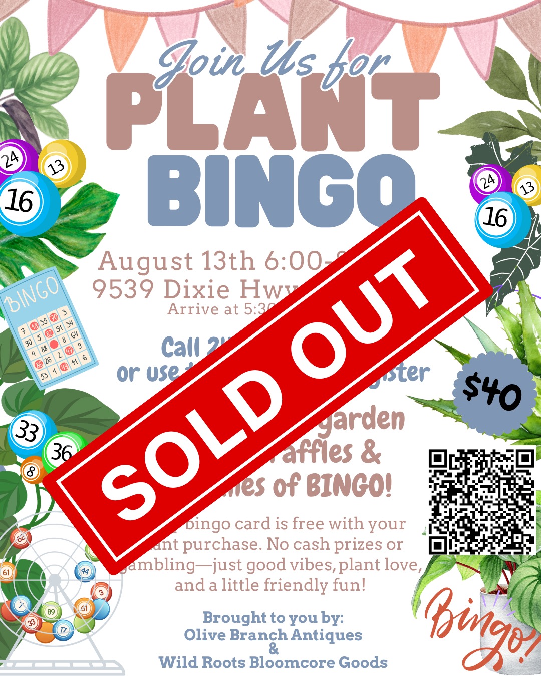 Plant Bingo, August 13 @ 6:00-8:00 PM (SOLD OUT)